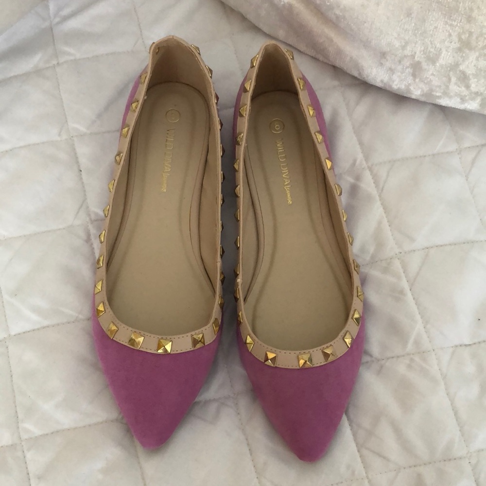 Pink flats with gold studs, size 8